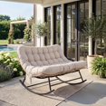 thumbnail image 1 of Indoor Outdoor Patio Rocking Glider Chair – 450 lbs Capacity – Weather-Resistant Rattan, UV-Proof Cushion & soft Toy Fleece Upholstery – Sturdy Rubber Wood & Reinforced Steel Frame, 1 of 5