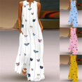 thumbnail image 2 of BJYX Robe Femmes Casual en Vrac Sans Manches Papillon Imprimé Longue Robe Vintage V-Cou Poche Été Bohème Robe de Soleil, 2 of 4