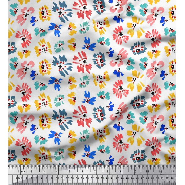Soimoi Poly Georgette Fabric Flower Artistic Printed Fabric 1 Yard 42 Inch Wide