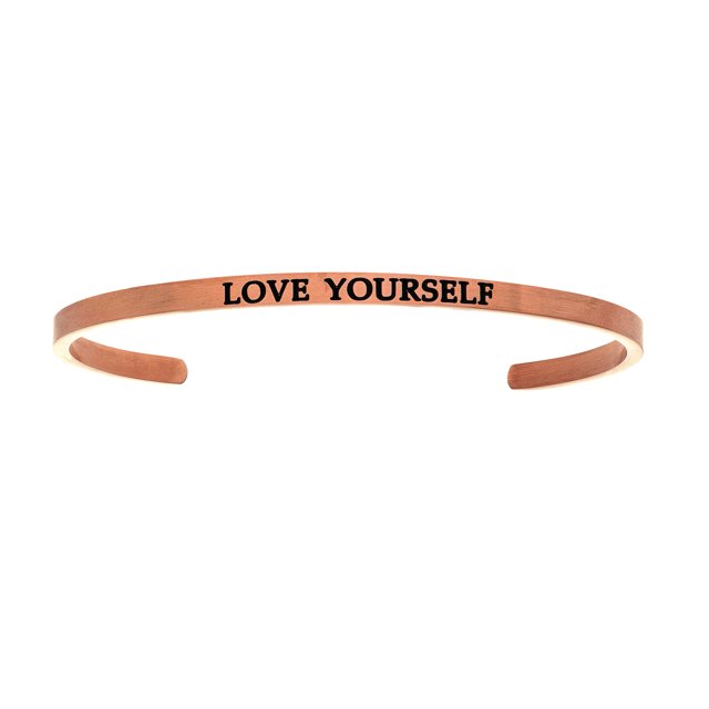 Intuitions Stainless Steel LOVE YOURSELF Diamond Accent Cuff Bangle Bracelet, 7"