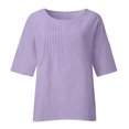 thumbnail image 4 of Liquidation d'Économies! Hauts pour Femmes Grande Taille, Chemise d'Été pour Femmes à la Mode Plissée à Manches 3/4 Col Rond Imitation Coton et Lin Chemise Ample Blouse, 4 of 5