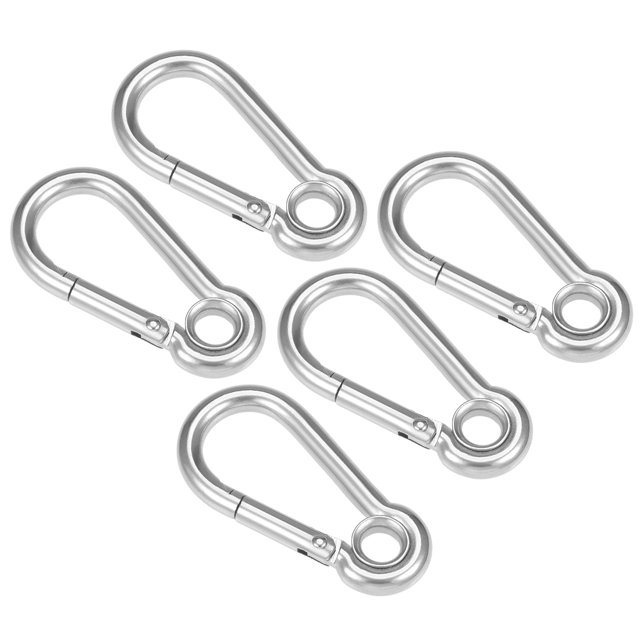 Unique Bargains 1.97'/50.2mm Stainless Steel Carabiner Spring Snap Link Hook Clip Keychain 5 Pcs