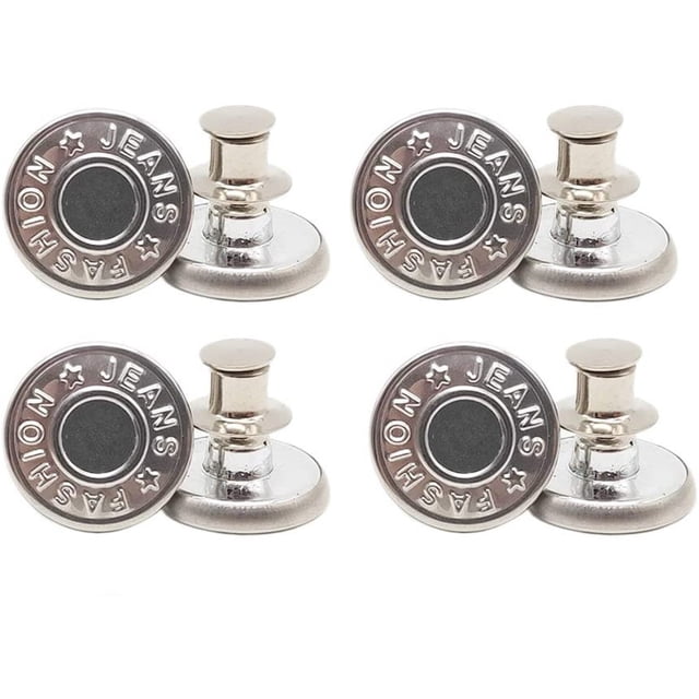 Pants Button,Jean Buttons Pins for Loose Jeans, 4 Sets,0.67 inch,Adjustable Button for Jeans, Reusable and Adjustable Metal Pants Button Tightener, No Sew And No Tools Instant,Replacement(Silver)