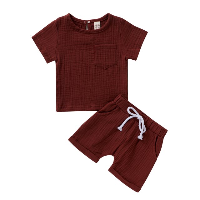 Infant Boy Girl Solid Color Short Sleeve Cotton T-shirt Tops Shorts Pant 2PCS Outfits Summer Clothes Set