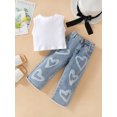 thumbnail image 2 of Faithtur Kids Girls Clothes Suits Solid Color Ribbed Sleeveless Tank Tops and Heart Print Jeans Denim Pants 2Pcs Suit, 2 of 9