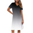 thumbnail image 4 of Ovzne Robes pour Femmes Robe Mode Femme Dégradé Imprimé Col en V Manches Courtes Ample et Confortable Robe d'Été Manches Courtes Imprimée Liquidation, 4 of 7