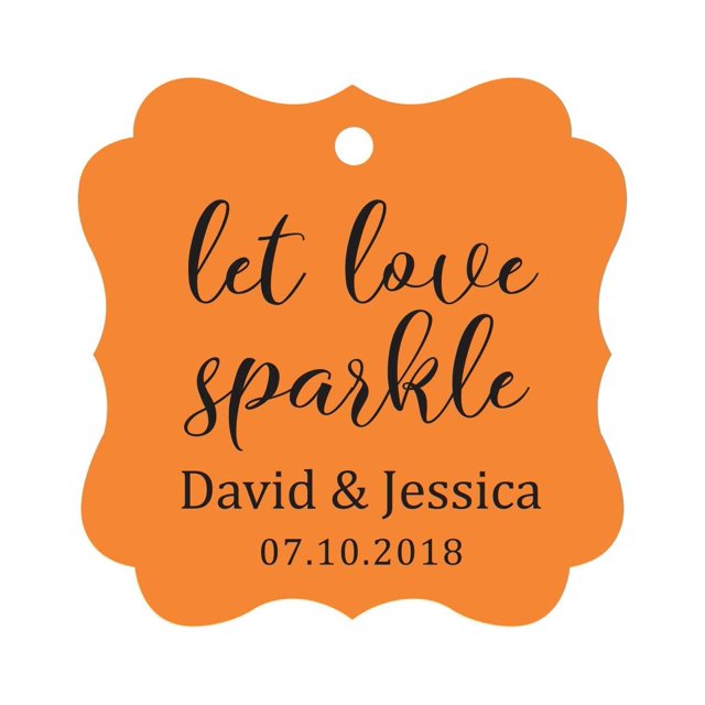 Darling Souvenir Personalized Fancy Frame Paper Tags Wedding Sparklers Let Love Sparkle Custom Hang Tags-Orange-50 Tags