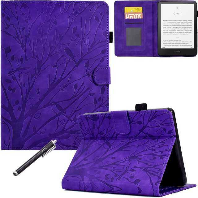 GSFY Case for All-new 7" Kindle Paperwhite 12th Gen 2024 & Kindle Colorsoft Signature Edition 2024, PU Leather Protective Smart Shell Flip Stand Cover with Card Slots Auto Sleep/Wake, Purple