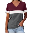 thumbnail image 1 of Yuyuzo T-Shirts pour Femmes Manches Courtes Décontractés Col en V Tops d'Été Color Block Tees Amples, 1 of 4