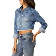 thumbnail image 4 of INSPIRE CHIC Women's Frayed Hem Button up Long Sleeve Washed Cropped Denim Jacket, 4 of 6