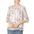 thumbnail image 1 of INSPIRE CHIC Women's Tops 3/4 Sleeves Ruffle Hem Floral Chiffon Shirt Blouses White-Pink Floral XS, 1 of 7