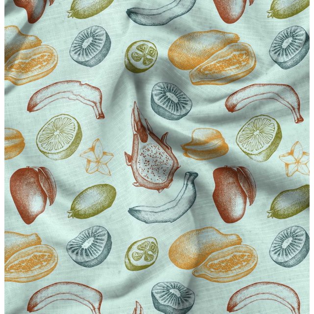 Soimoi Green polyester Crepe Fabric Mix Fruits Print Fabric by Yard 42 Inch Wide