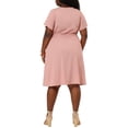 thumbnail image 3 of Agnes Orinda Robe-Chemise Midi Décontractée d'Automne à Manches Courtes à Cordon de Serrage de Pâques pour Femme Grande Taille4X Rose, 3 of 6
