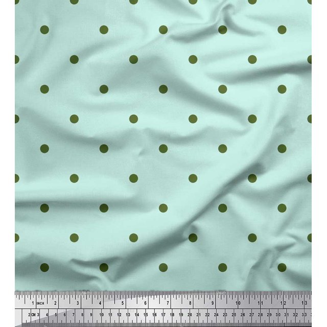 Soimoi Green polyester Crepe Fabric Polka Dots Print Sewing Fabric Yard 42 Inch Wide