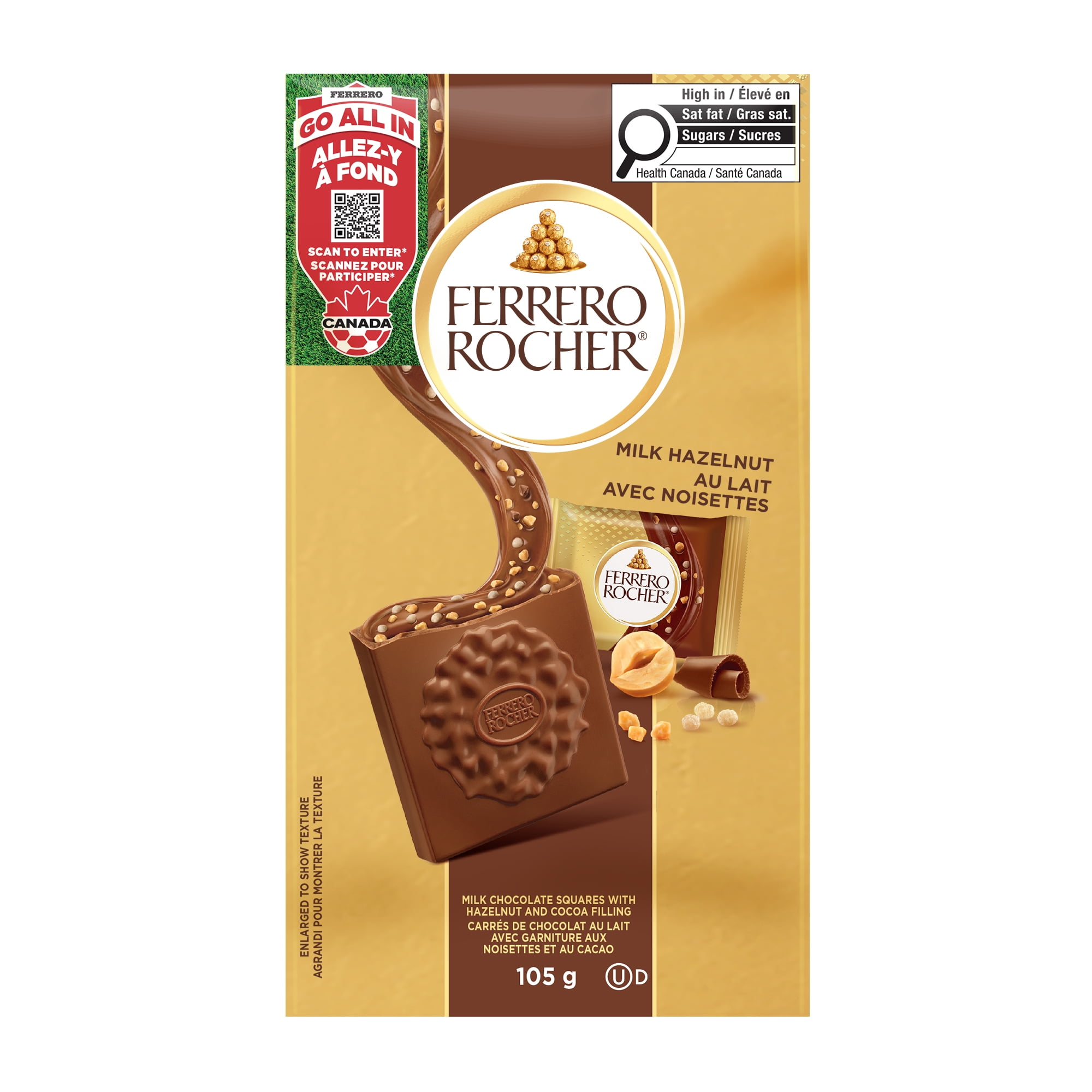 FERRERO ROCHER Premium Hazelnut Milk chocolate squares, 10 Individually Wrapped Chocolates, Great for Sharing or Gifting, 105g