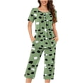 thumbnail image 2 of FAFWYP Ensembles de Pyjama 2 Pcs pour Femmes, Ensembles de Pyjama à Imprimé Floral, Tenue de Nuit Douce, Hauts à Manches Courtes à Col Ras du Cou et Pantalons Capri, Ensembles de Détente, P-3TG, 2 of 5