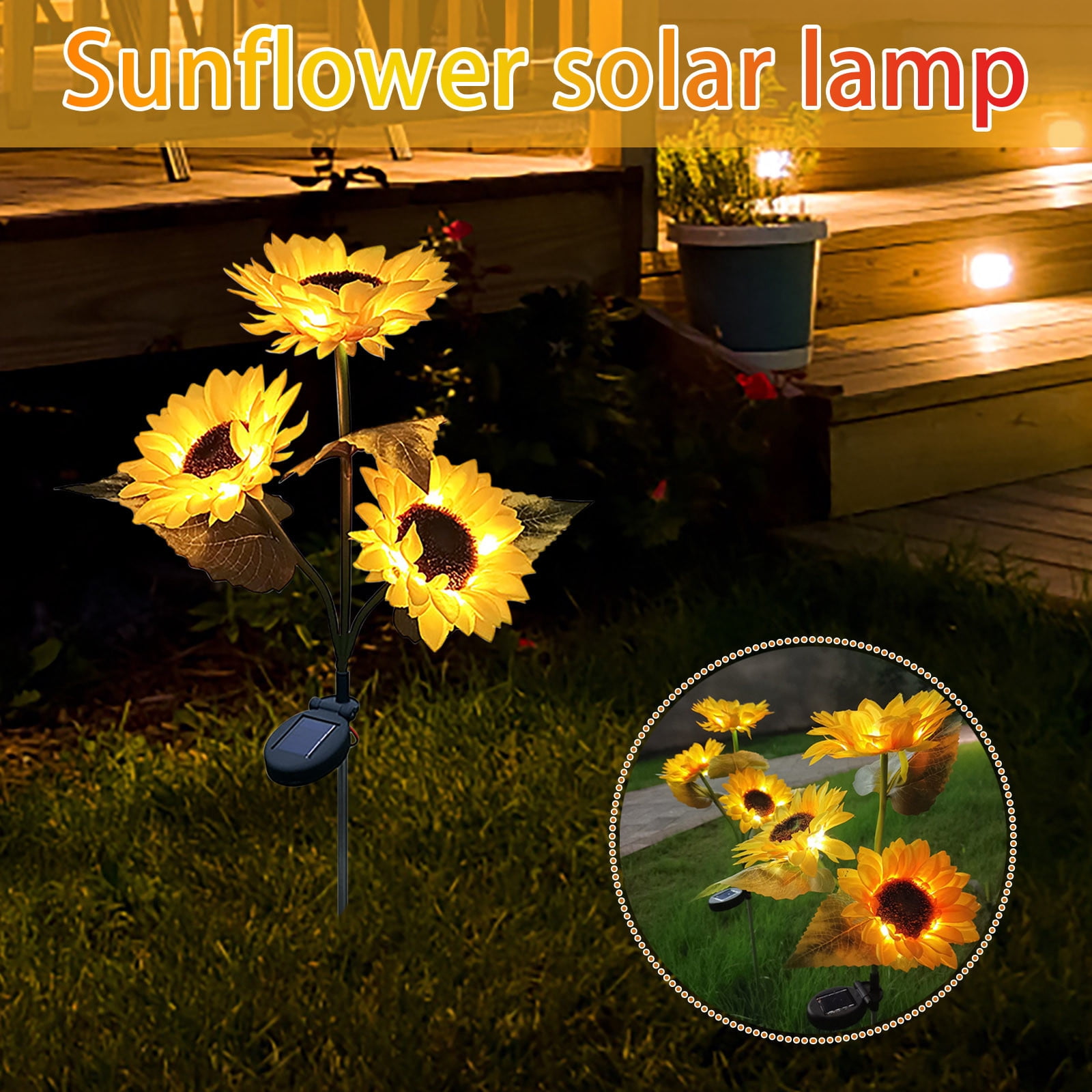 Chmadoxn Night Lights Sunflower Solar Lights Outdoor Garden, Patio Terrace Porch Grave Backyard Walkway Solar Lights Decor (1 Pack), Metal Decorative Back Art Deco solar light