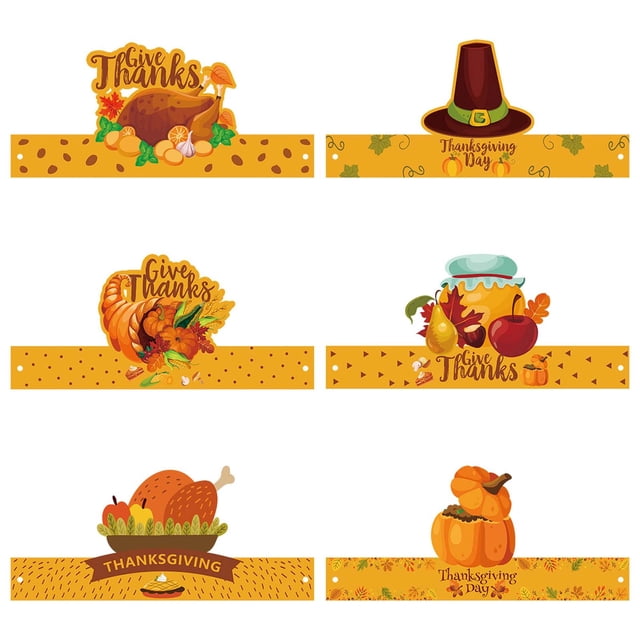 6Pcs Thanksgiving Theme Paper Hat Pumpkin Turkey Birthday Photo Prop Party Decoration Hat