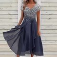 thumbnail image 1 of Lenago Robe d'Été Grande Taille pour Femmes Robes d'Été pour Femmes Imprimé Floral Manches Courtes Col en V Robe Plissée Fluide Robes de Plage de Fête en Solde, 1 of 5
