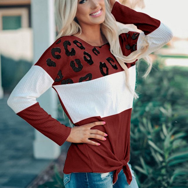 RKSTN Sweaters for Women Fashion Stripe Leopard Print Comfortable Long Sleeves Sweater Tops Fall Sweaters
