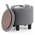 thumbnail image 1 of Gymax Pouf Rond de Rangement en Tissu de Lin, Repose-Pieds Rembourré avec Couvercle Amovible, Gris, 1 of 10