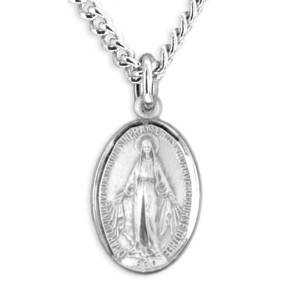 Heartland Store Women's Sterling Silver Small Oval Miraculous Pendant Oval Matte Finish + 18 Inch Rhodium Plated Chain| USA Made