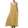 thumbnail image 1 of Gspmoly Robes pour Femmes Grande Taille, Nouvelle Robe d'Été Européenne Ample Plissée à la Mode Sans Manches en Lin Uni, Robe Sans Manches à Col en V et Longueur Cheville, Robes Formelles pour Femmes Offres, 1 of 5