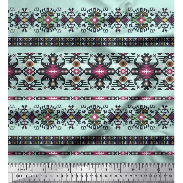 Soimoi Modal Satin Fabric Aztec Southwestern Fabric Prints by Yard 42 Inch Wide