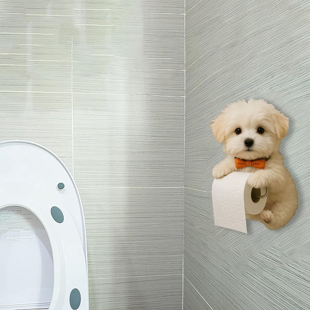 Wall Mounted Dog Theme Paper Towel Holder Adorable Animal Resin Tissue Dispenser For Bathroom Kitchen Home