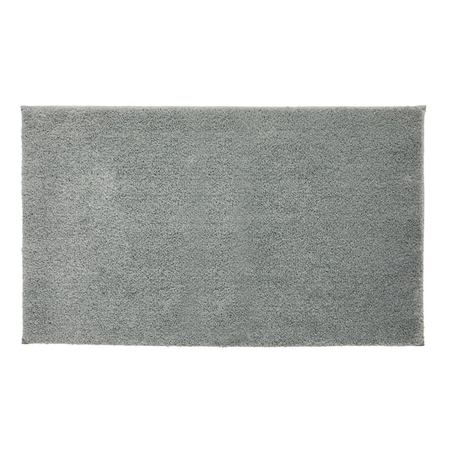 Better Homes & Gardens Ultra Soft Polyester Bath Rug, 20X34, Grey Flannel, rectangular bath rug with plush looped polyester texture in soft grey flannel, featuring non-slip backing and machine washable design, suitable for bathroom accessories and bath mats.