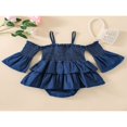 thumbnail image 3 of Baby Girls Romper Off Shoulder Long Sleeve Patchwork Casual Dress, 3 of 8