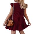 thumbnail image 2 of Women Casual Pleated Dress  Adults Spring Solid Color  Neck Short Sleeve One-piece, 2 of 4