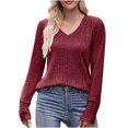 thumbnail image 1 of CEHVOM T-shirt à Boutons pour Femmes, Col en V, Rayures, Bas Brossé, Liquidation, 1 of 6