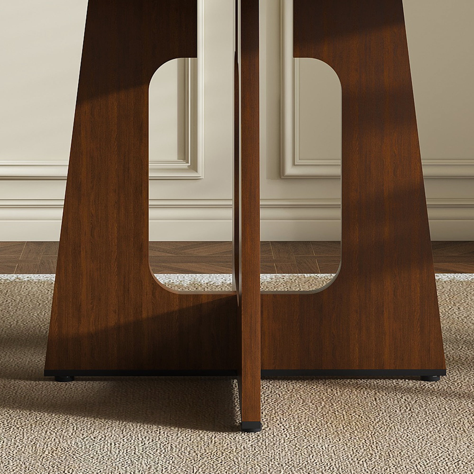 Noble House 47" Round Dining Table for 4,Farmhouse MDF Circle Table with Wood Grain Finish,Walnut