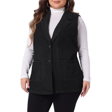 Agnes Orinda Gilets en Denim pour Femmes Grande Taille Sans Manches à Revers Vestes en Jean avec Poches 3X Noir