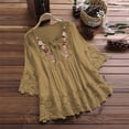 thumbnail image 1 of Soki 3/4 Length Sleeve Womens Boho Tops Cotton Linen Embroidered Shirts Plus Size Flowy Lace Tunic Peasant Blouses, 1 of 8