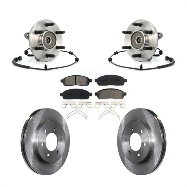Transit Auto Front Hub Bearing Assembly Disc Brake Rotors and Semi-Metallic Pads Kit for Car Ford F-150 Lincoln Mark LT 4WD KBB-105949