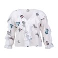 thumbnail image 1 of AMERTEER Summer Women Button-down Ruffle Shirt V-neck Long Sleeve Blouse, 1 of 7