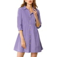 thumbnail image 2 of INSPIRE CHIC Junior's 3/4 Sleeve Solid Button Front Flare Mini Shirt Dress, 2 of 5