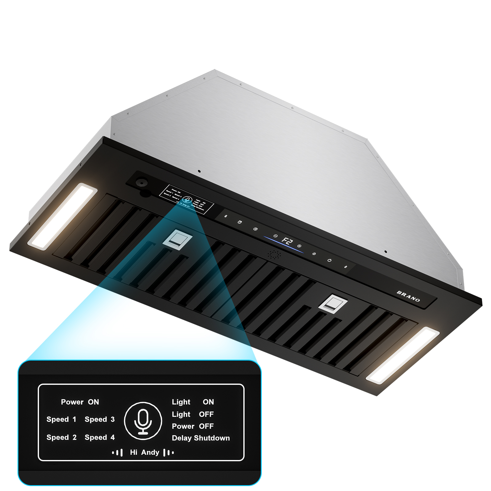 BRANO 30"  Insert Range Hood, 900 CFM  6" Vent，Black | 110V,Voice/Gesture/Touch Control,Charcoal Filter Included
