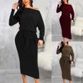 thumbnail image 1 of Gspmoly Robes Décontractées pour Femmes, Robe Décontractée de Mode pour Femmes à Enfiler à Manches Longues à Col en V Aguichant à Épaules Dénudées, Robes de Soirée pour Femmes Offres Hebdomadaires, 1 of 1