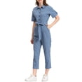 thumbnail image 4 of Unique Bargains Combinaison Pantalon pour Femme à Col Rabattu, Boutonnée, Taille à Nouer, Bleu, TP, 4 of 8