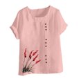thumbnail image 3 of Pisexur Hauts pour Femmes Décontractés en Lin Col Rond Grande Taille Imprimé Manches Courtes T-shirt Blouse, Hauts d'Été pour Femmes Rose,P, 3 of 4