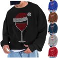 thumbnail image 1 of UVEASISHA Chandails de Mode pour Hommes de Noël, Imprimé de Verre de Vin, Col Rond, Chandail à Enfiler, Hauts Surdimensionnés Décontractés, Chandail Graphique de Noël, Soldes de Liquidation, Rouge 2TG, 1 of 5