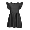 thumbnail image 4 of Womens Denim Dress Crew Neck Sleeveless Ruffle Jean Dress Distressed Casual Loose Summer A Line Flowy Mini Dress, 4 of 7