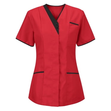 Swstbby Liquidation d'Économies d'Été! Hauts d'Été pour Femmes Grande Taille, Tunique d'Infirmière pour Femmes Uniforme de Clinique Soignante Col en V Vêtements de Protection Rouge TTTG