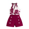 thumbnail image 2 of LSLJS Ensemble Décontracté Sans Manches pour Filles, Col Rond, Bretelles, Short Imprimé Bouton, Débardeur, Vêtements d'Été, Tendance 2024, 2 of 9