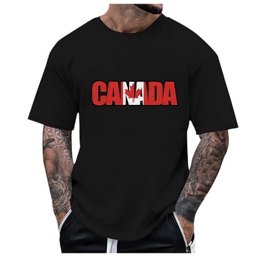 Ediodpoh Men's Summer Fashion Canada National Day Partial Printed T Shirt Mens T-shirts Black_004 XXXL