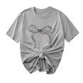 thumbnail image 2 of Jusqu'à 65 % de Réduction d'Été Iumwxz T-Shirts Basiques Plissés Décontractés pour Femmes Hauts d'Été Mignons pour Femmes Blouse à Imprimé Nœud Col Rond Manches Courtes Blouse pour Femmes Confortable pour l'École, 2 of 4