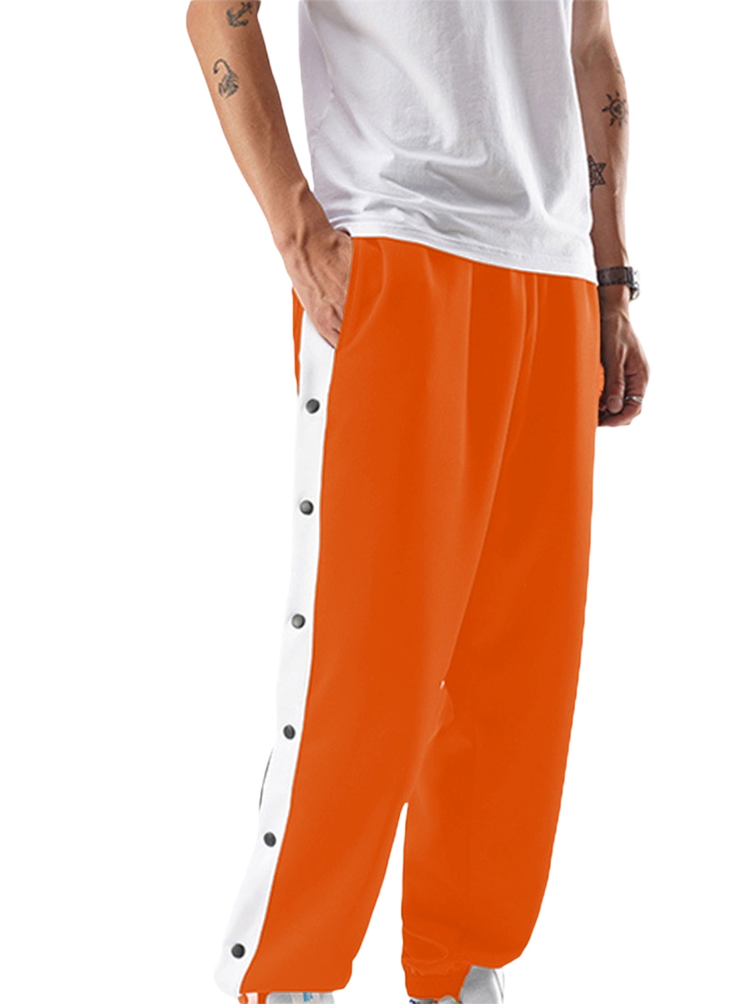 Faithtur Men's Tear Away Pants, Loose Fit Basketball Pants High Split Snap Button Sweatpants